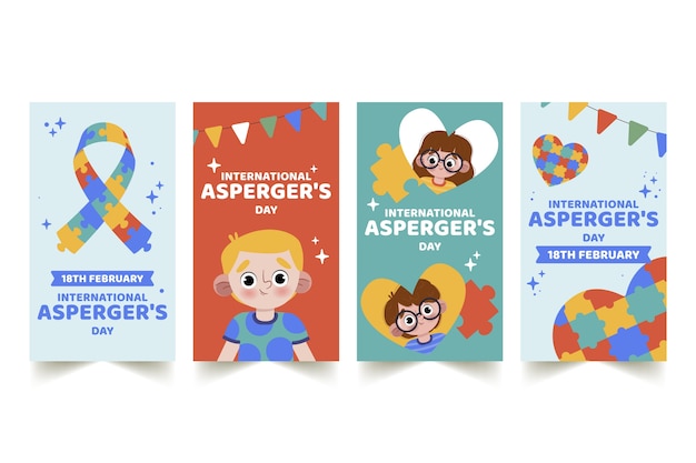 Free vector flat international asperger day instagram stories collection