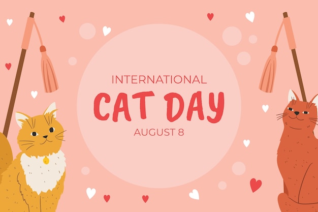 Free Vector flat international cat day background with cats and hearts