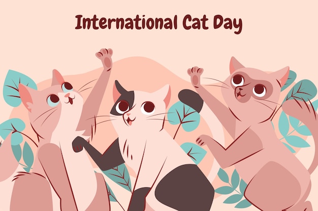 Flat international cat day background with cats