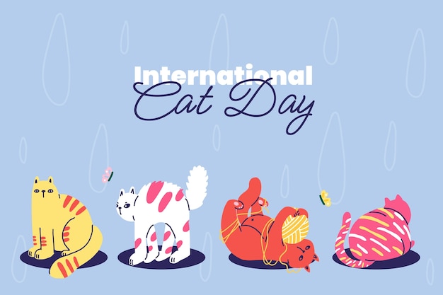 Flat international cat day background with cats