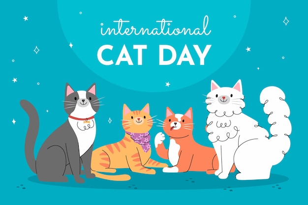 Free Vector flat international cat day background with cats