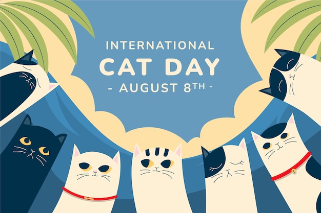 Free Vector flat international cat day background with cats