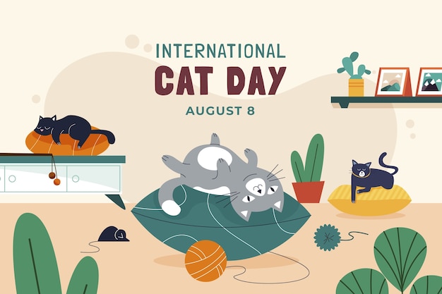 Flat international cat day background