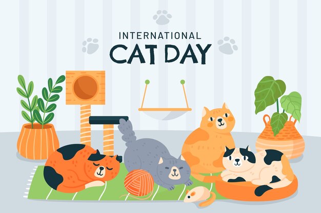 Flat international cat day background