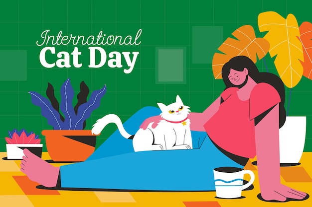 Flat international cat day background