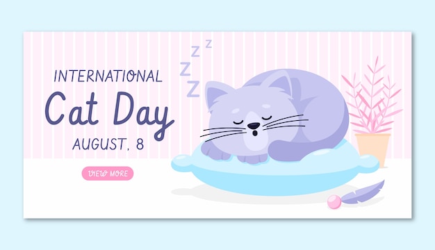 Flat international cat day horizontal banner template with cat sleeping