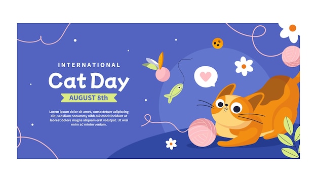 Flat international cat day horizontal banner template