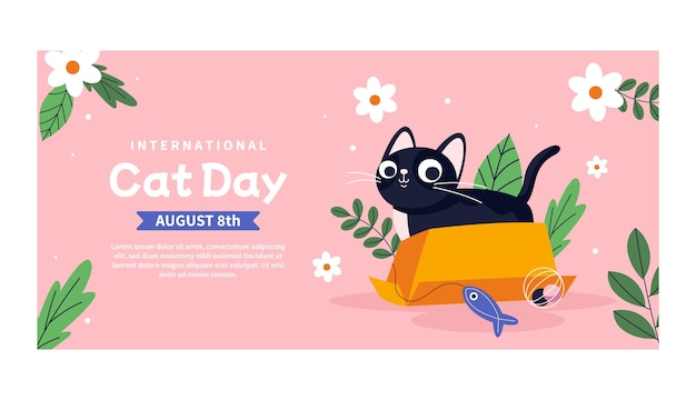 Flat international cat day horizontal banner template