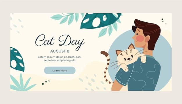 Flat international cat day horizontal banner template