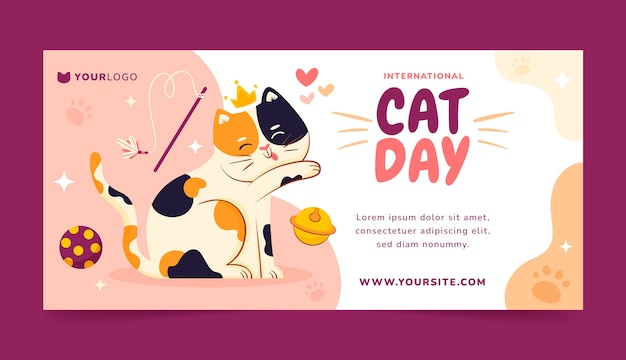 Free Vector flat international cat day horizontal banner template