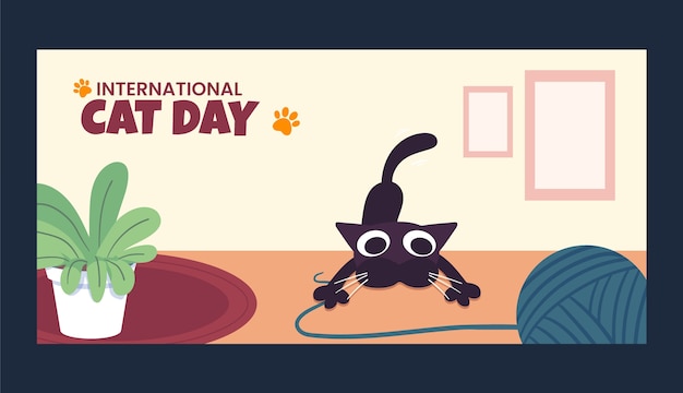 Free Vector flat international cat day horizontal banner template