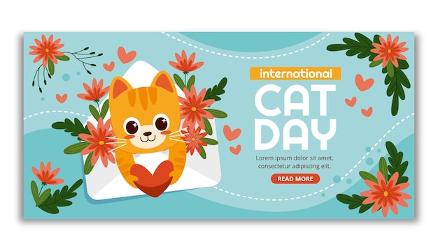 Flat international cat day horizontal banner template