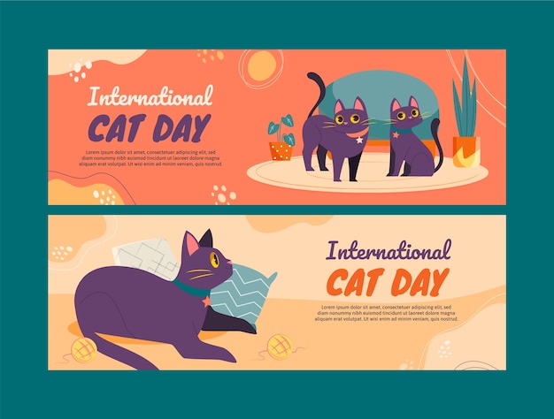 Free Vector flat international cat day horizontal banner template