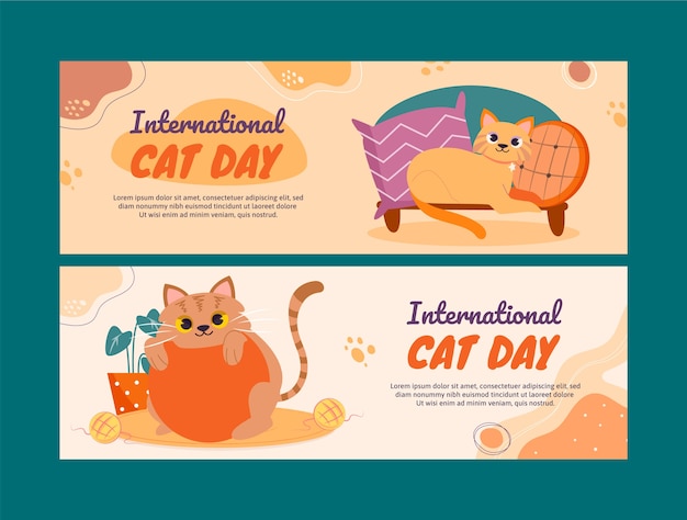 Free Vector flat international cat day horizontal banner template