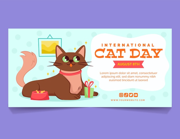 Flat international cat day horizontal banner template