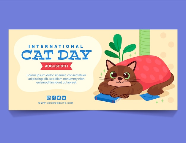 Flat international cat day horizontal banner template