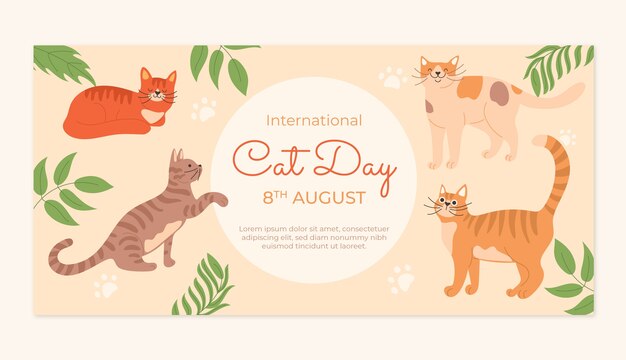 Flat international cat day horizontal banner template