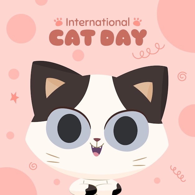 Free Vector flat international cat day illustration with cute cat