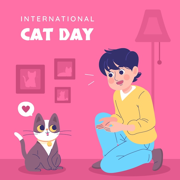 Free Vector flat international cat day illustration with man and cat