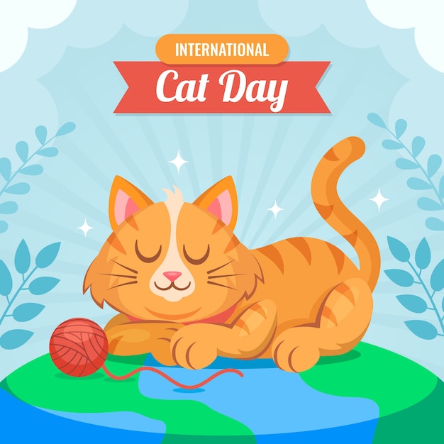 Flat international cat day illustration