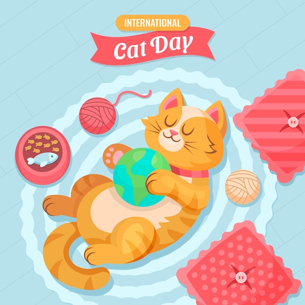 Free Vector flat international cat day illustration