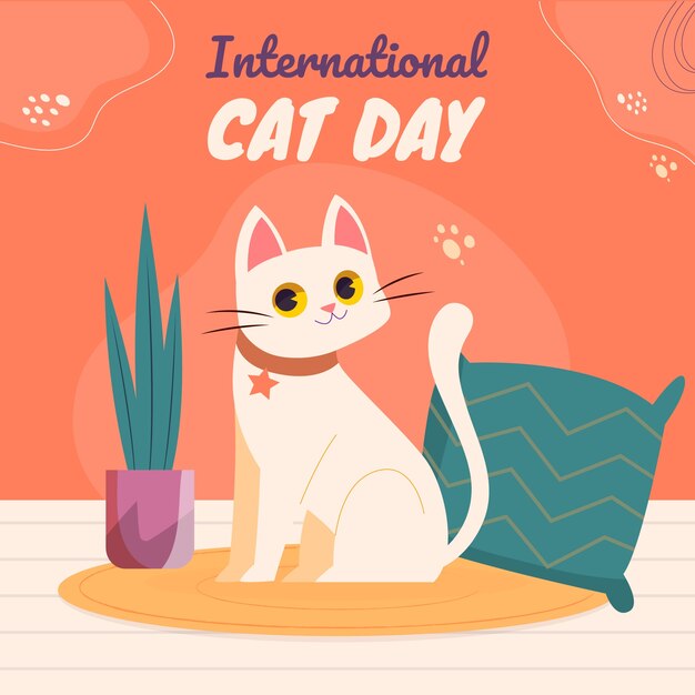 Flat international cat day illustration