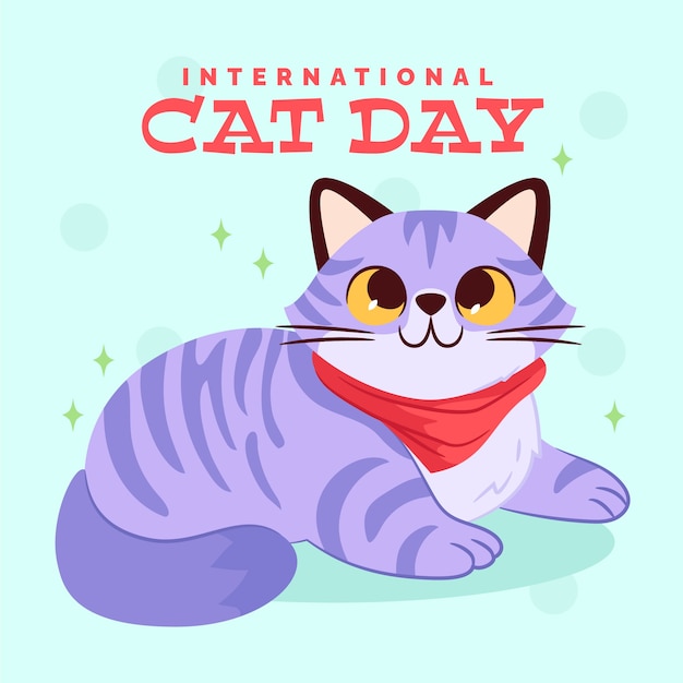 Flat international cat day illustration