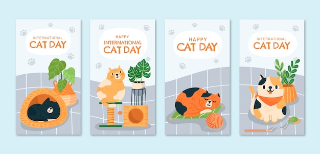 Flat international cat day instagram stories collection