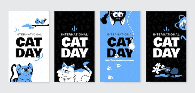 Free Vector flat international cat day instagram stories collection