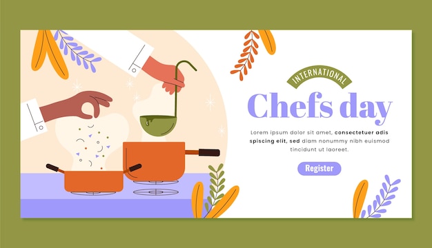 Free vector flat international chefs day horizontal banner template