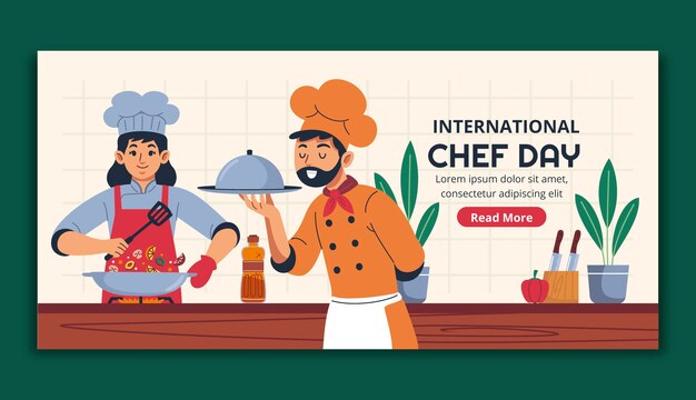 Flat international chefs day horizontal banner template