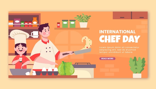 Flat international chefs day horizontal banner template