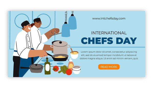 Flat international chefs day horizontal banner template