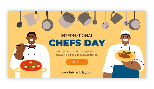 Flat international chefs day horizontal banner template