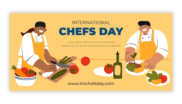 Flat international chefs day horizontal banner template