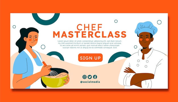 Flat international chefs day horizontal banner template