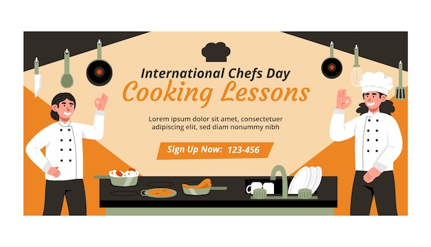 Free Vector flat international chefs day horizontal banner template