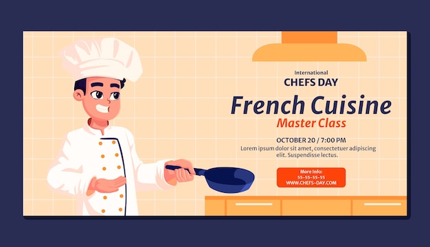 Flat international chefs day horizontal banner template