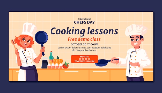 Flat international chefs day horizontal banner template