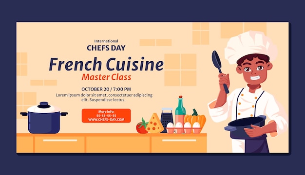 Flat international chefs day horizontal banner template