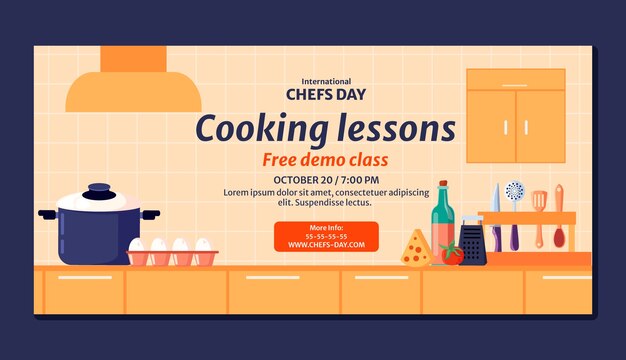 Flat international chefs day horizontal banner template