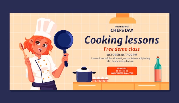 Flat international chefs day horizontal banner template