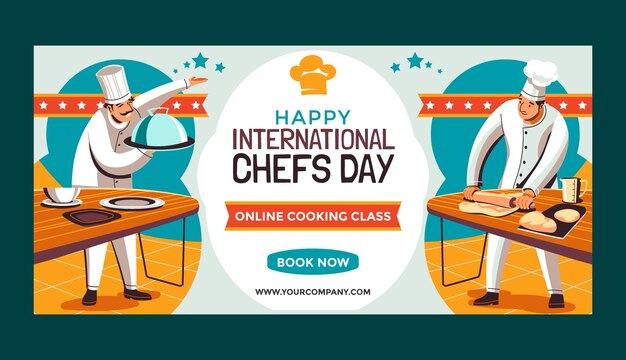 Flat international chefs day horizontal banner template