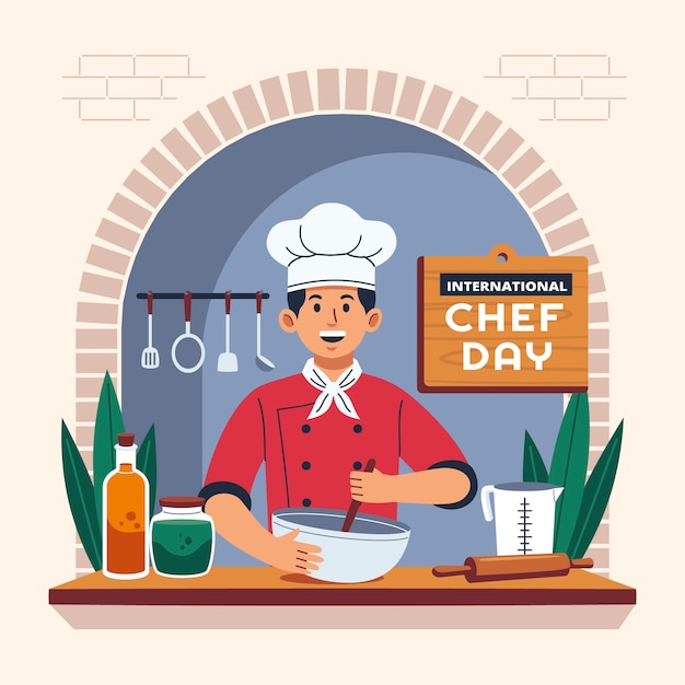 Flat international chefs day illustration