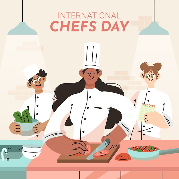 Flat international chefs day illustration