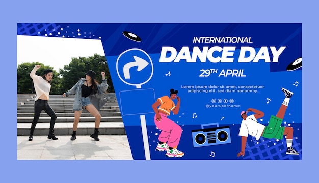 Flat international dance day horizontal banner template