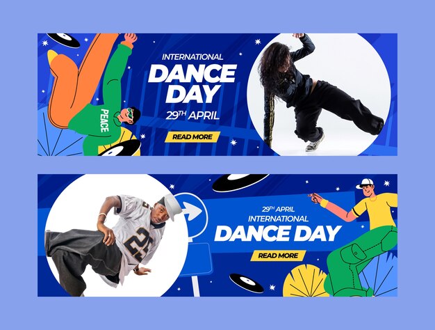 Flat international dance day horizontal banner template