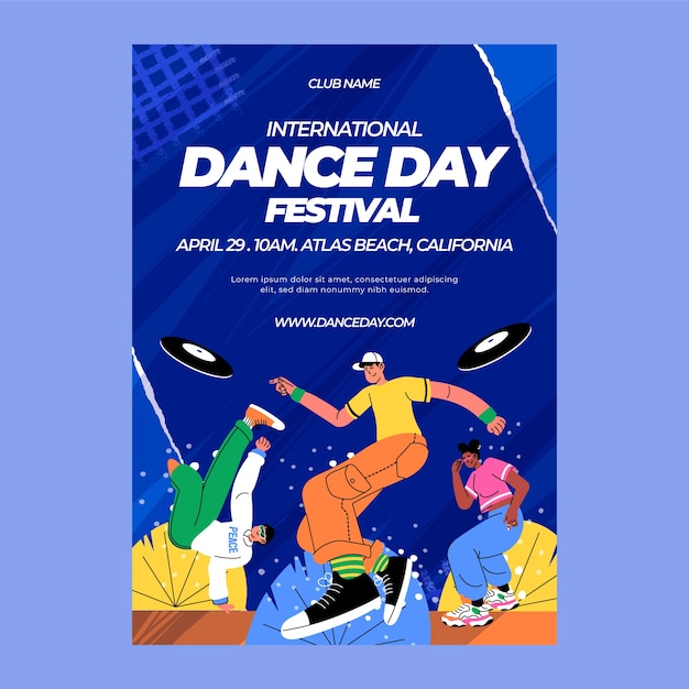 Flat international dance day vertical poster template