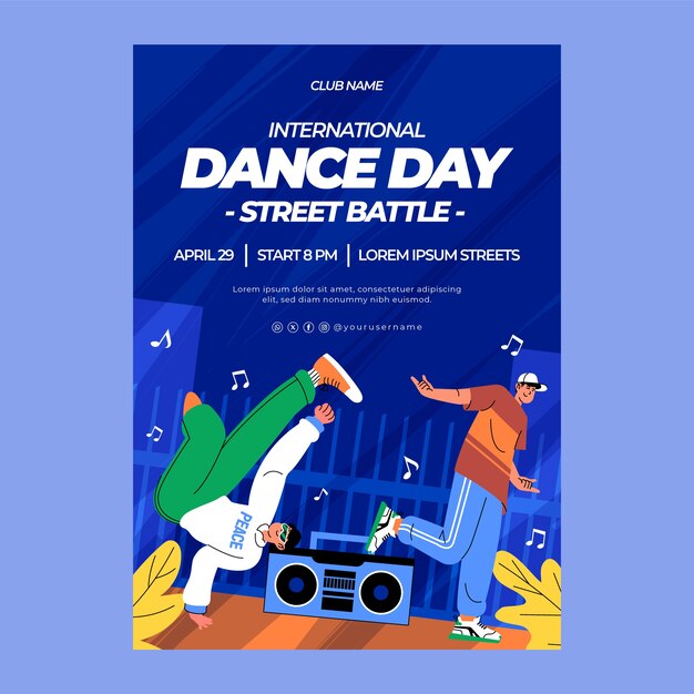 Flat international dance day vertical poster template