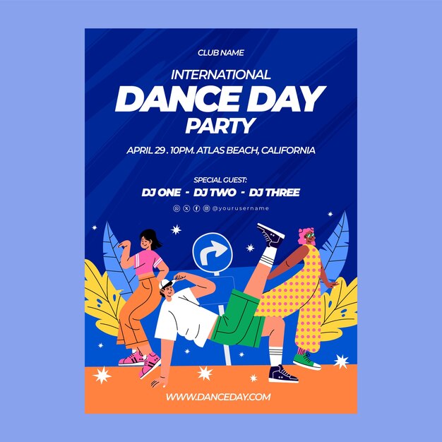 Flat international dance day vertical poster template